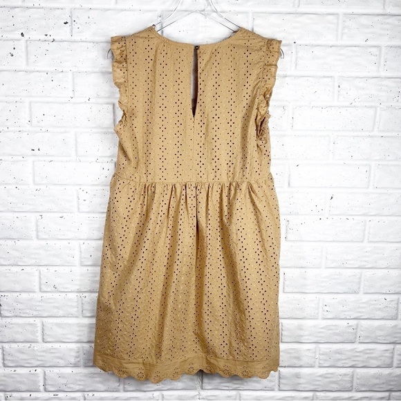 KNOX ROSE Boho Tan V-Neck Cotton Eyelet Dress Ruffle Cap Sleeve - Picture 5 of 9